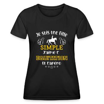 je suis une fille simple j'aime l'équitation apéro - T-shirt sport Femme - noir - Devant - AI Model Female 172 light (172cm)