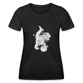 Skeleton Riding Dinosaur T Rex Halloween Rider - Women's Functional T-Shirt - black - Front - AI Model Female 172 light (172cm)