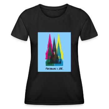 Freiburg - Münster Turm Collage hellblau - Frauen Funktions-T-Shirt - Schwarz - Vorne - AI Model Female 172 light (172cm)
