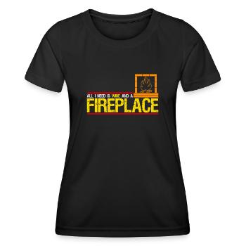 Kamin Ofen Wein Feuerstelle Kaminofen - Frauen Funktions-T-Shirt - Schwarz - Vorne - AI Model Female 172 light (172cm)