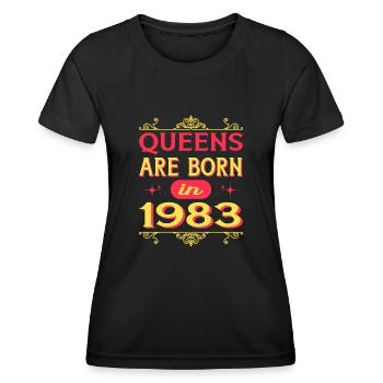 Les reines sont nées en 1983 année d’anniversaire de naissance - T-shirt sport Femme - noir - Devant - AI Model Female 172 light (172cm)