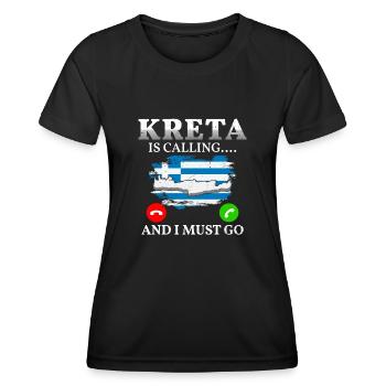 Kreta ruft ich muss los Griechenland Urlaub - Frauen Funktions-T-Shirt - Schwarz - Vorne - AI Model Female 172 light (172cm)