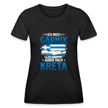 Ich muss garnix Kreta Griechenland - Frauen Funktions-T-Shirt - Schwarz - Vorne - AI Model Female 172 light (172cm)