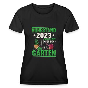 Rentner 2023 Zeit für den Garten Rente - Frauen Funktions-T-Shirt - Schwarz - Vorne - AI Model Female 172 light (172cm)