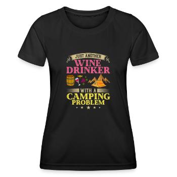 Camping Wine Drinker Beginner Camper Hiking - Women's Functional T-Shirt - black - Front - AI Model Female 172 light (172cm)