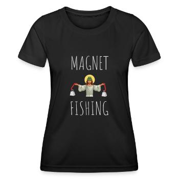 Aimant de pêche Aimant Fisher Pêcheur - T-shirt sport Femme - noir - Devant - AI Model Female 172 light (172cm)