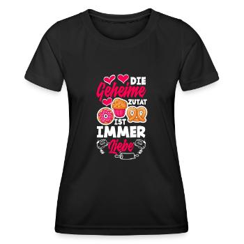 Die Geheime Zutat Ist Immer Liebe Lustiges Backen - Frauen Funktions-T-Shirt - Schwarz - Vorne - AI Model Female 172 light (172cm)