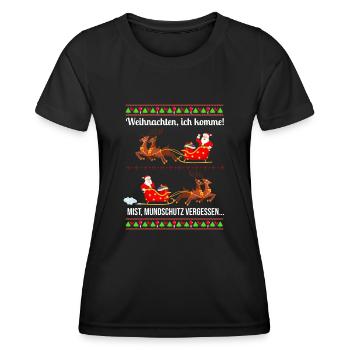 Weihnachtsmann dreht um Mundschutz vergessen - Frauen Funktions-T-Shirt - Schwarz - Vorne - AI Model Female 172 light (172cm)