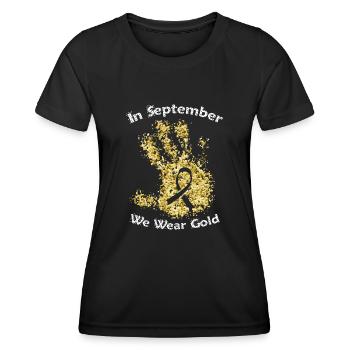 Septembre We Wear Gold Sensibilisation au cancer infantile - T-shirt sport Femme - noir - Devant - AI Model Female 172 light (172cm)