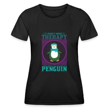 Pinguin streicheln als Therapie! SWEET &FUNNY - Frauen Funktions-T-Shirt - Schwarz - Vorne - AI Model Female 172 light (172cm)