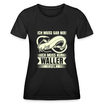 Angeln Waller Fischer Fisch Angler - Frauen Funktions-T-Shirt - Schwarz - Vorne - AI Model Female 172 light (172cm)