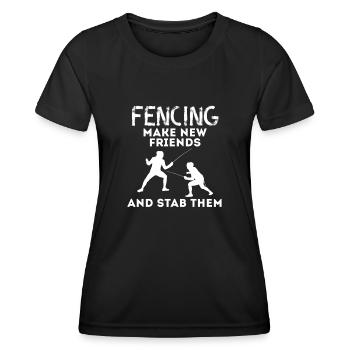 Fechten neue Freunde finden und sie stechen Fechter Wortspiel - Frauen Funktions-T-Shirt - Schwarz - Vorne - AI Model Female 172 light (172cm)