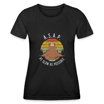A.S.A.P. As Slow As Possible Faultier Yoga - Frauen Funktions-T-Shirt - Schwarz - Vorne - AI Model Female 172 light (172cm)