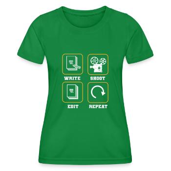 Write Shoot Edit Repeat Filmmaker Director - Women's Functional T-Shirt - kelly green - Front - AI Model Female 172 dark (172cm)