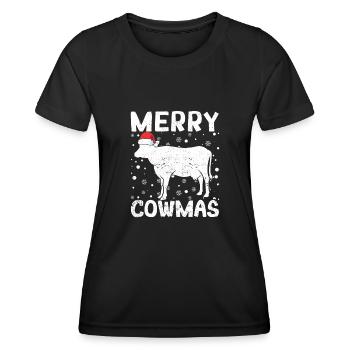 Funny Cow Christmas Pyjamas Santa Hut Xmas PJs - Women's Functional T-Shirt - black - Front - AI Model Female 172 light (172cm)