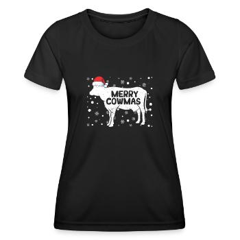 Merry Cowmas Funny Cow Christmas Pyjamas Consecration - Women's Functional T-Shirt - black - Front - AI Model Female 172 light (172cm)