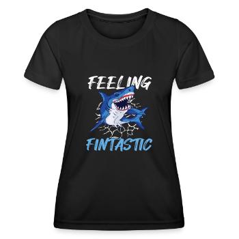 Fintastic Haifisch Lustig - Frauen Funktions-T-Shirt - Schwarz - Vorne - AI Model Female 172 light (172cm)