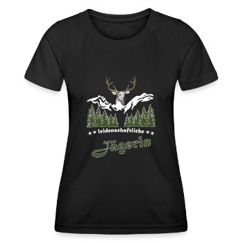 Jägerin Spruch Jagd Hirsch Geschenkidee - Frauen Funktions-T-Shirt - Schwarz - Vorne - AI Model Female 172 light (172cm)