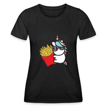 Pommes Frites Pommes Liebhaber Einhorn mit Pommes - Frauen Funktions-T-Shirt - Schwarz - Vorne - AI Model Female 172 light (172cm)