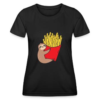 Pommes Frites Pommes Liebhaber Faultier mit Pommes - Frauen Funktions-T-Shirt - Schwarz - Vorne - AI Model Female 172 light (172cm)