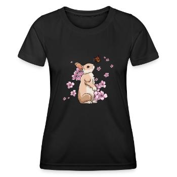 Japanese Cherry Blossom Hase - Frauen Funktions-T-Shirt - Schwarz - Vorne - AI Model Female 172 light (172cm)