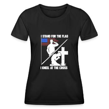I Stand for The Flag I Kneel for The Cross - Frauen Funktions-T-Shirt - Schwarz - Vorne - AI Model Female 172 light (172cm)