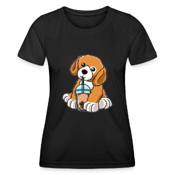 Dog drinks bubble tea - Women's Functional T-Shirt - black - Front - AI Model Female 172 light (172cm)