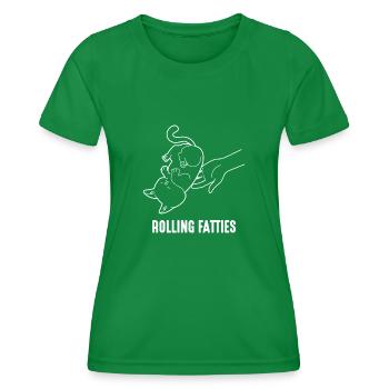 Rolling Fatties Chonk Cat Meme Lustige Dicke Katze - Frauen Funktions-T-Shirt - Kelly Green - Vorne - AI Model Female 172 dark (172cm)