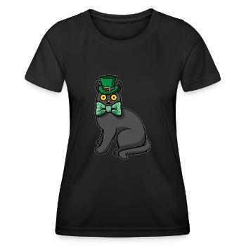Lucky Cat Mom Shamrock Cat St. Patrick's Day - Women's Functional T-Shirt - black - Front - AI Model Female 172 light (172cm)