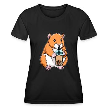 Kawaii Bubble Tea Hamster - Frauen Funktions-T-Shirt - Schwarz - Vorne - AI Model Female 172 light (172cm)