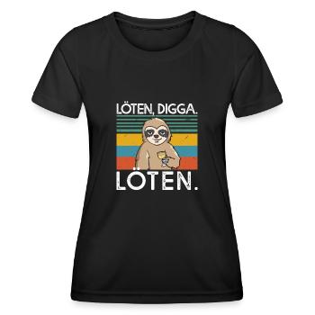 Löten Digga Löten Weintrinker Wein Faultier - Frauen Funktions-T-Shirt - Schwarz - Vorne - AI Model Female 172 light (172cm)