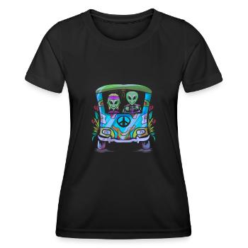 Hippie Alien 70s Party - Frauen Funktions-T-Shirt - Schwarz - Vorne - AI Model Female 172 light (172cm)