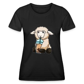 Sheep drinks bubble tea - Women's Functional T-Shirt - black - Front - AI Model Female 172 light (172cm)
