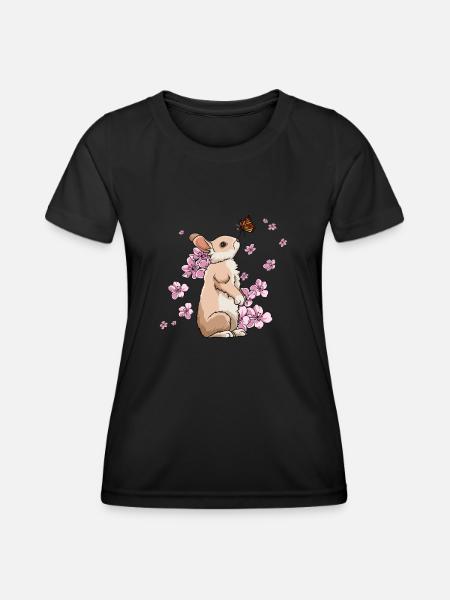 Japanese Cherry Blossom Rabbit - Women's Functional T-Shirt - black