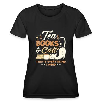 Katze Buchliebhaber Bücher Lesen - Frauen Funktions-T-Shirt - Schwarz - Vorne - AI Model Female 172 light (172cm)