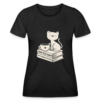 Katze Buchliebhaber Bücher Lesen - Frauen Funktions-T-Shirt - Schwarz - Vorne - AI Model Female 172 light (172cm)