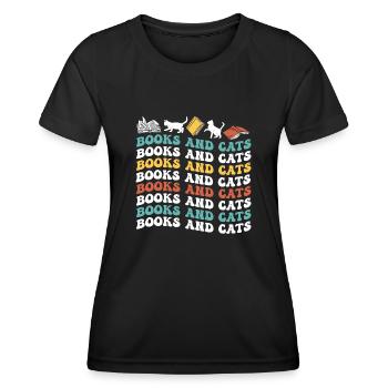 Katze Buchliebhaber Bücher Lesen - Frauen Funktions-T-Shirt - Schwarz - Vorne - AI Model Female 172 light (172cm)