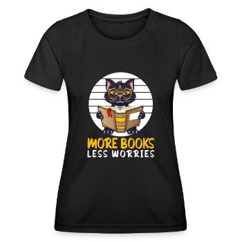 Katze Buchliebhaber Bücher Lesen - Frauen Funktions-T-Shirt - Schwarz - Vorne - AI Model Female 172 light (172cm)