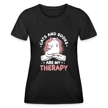 Katze Buchliebhaber Bücher Lesen - Frauen Funktions-T-Shirt - Schwarz - Vorne - AI Model Female 172 light (172cm)