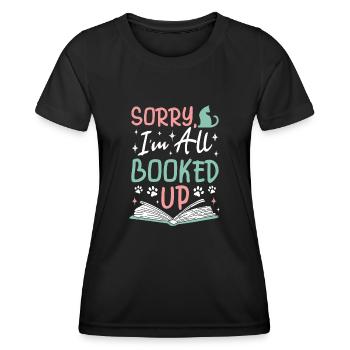 Katze Buchliebhaber Bücher Lesen - Frauen Funktions-T-Shirt - Schwarz - Vorne - AI Model Female 172 light (172cm)