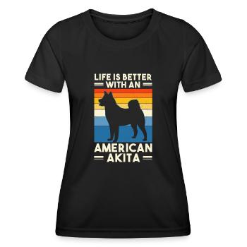 Amerikanischer Akita Inu - Frauen Funktions-T-Shirt - Schwarz - Vorne - AI Model Female 172 light (172cm)