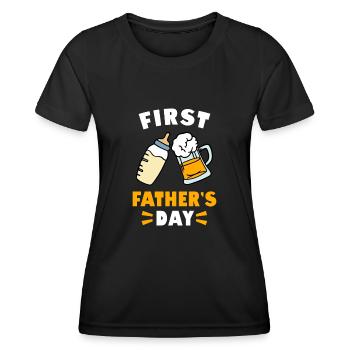 First Father's Day Beer Baby Bottle New Born - Frauen Funktions-T-Shirt - Schwarz - Vorne - AI Model Female 172 light (172cm)
