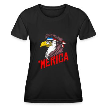 'Merica Bald Eagle Mullet USA American Flag - Frauen Funktions-T-Shirt - Schwarz - Vorne - AI Model Female 172 light (172cm)