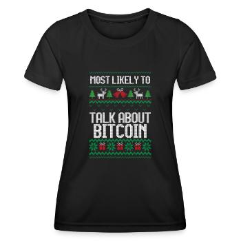 Le plus susceptible de parler de bitcoin noël laid - T-shirt sport Femme - noir - Devant - AI Model Female 172 light (172cm)