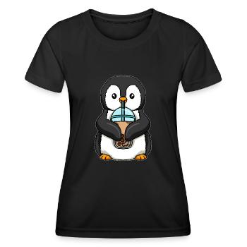 Penguin drinks bubble tea - Women's Functional T-Shirt - black - Front - AI Model Female 172 light (172cm)