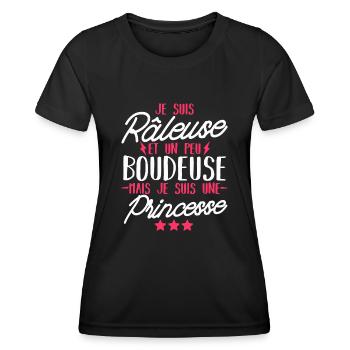 râleuse et princesse / cadeau humour fille - T-shirt sport Femme - noir - Devant - AI Model Female 172 light (172cm)