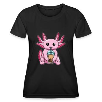 Axolotl trinkt Bubble Tea - Frauen Funktions-T-Shirt - Schwarz - Vorne - AI Model Female 172 light (172cm)