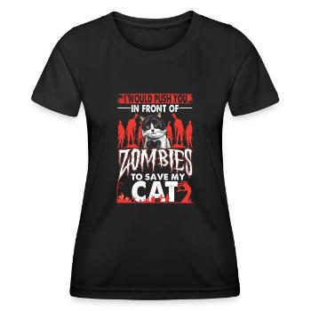 Lustige Sprüche Zombie Katze Katzenliebhaber - Frauen Funktions-T-Shirt - Schwarz - Vorne - AI Model Female 172 light (172cm)