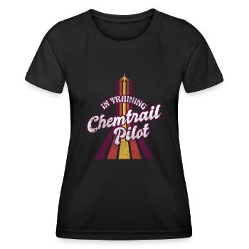 Vintage Retro Chemtrail Pilot Training Parody Shir - Frauen Funktions-T-Shirt - Schwarz - Vorne - AI Model Female 172 light (172cm)