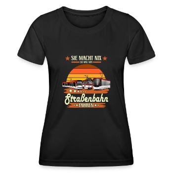 SIE TUT NIX - Lustiges Straßenbahn Sprüche Shirt - Frauen Funktions-T-Shirt - Schwarz - Vorne - AI Model Female 172 light (172cm)